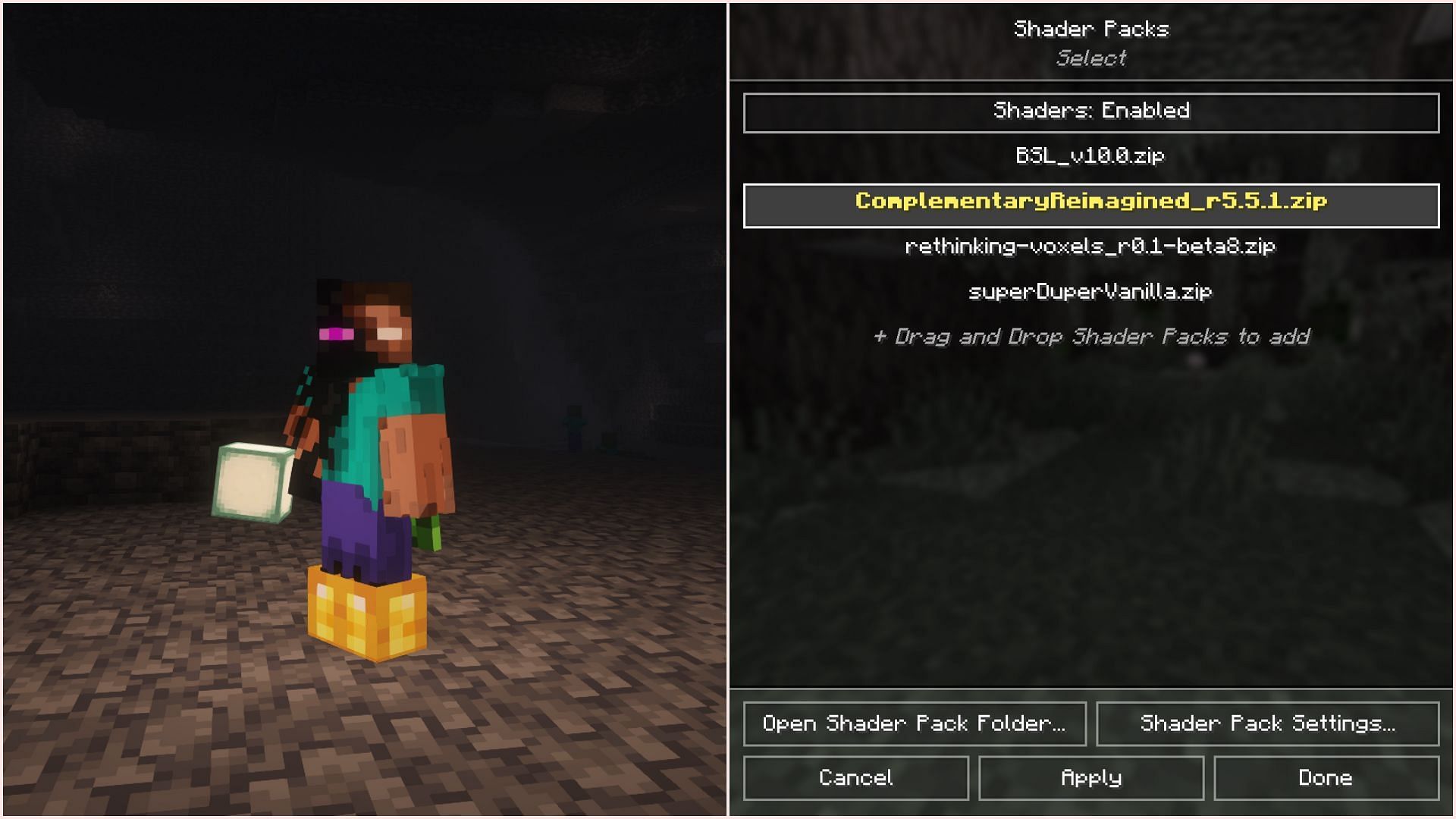 Shaderpacks also have the dynamic lighting feature (Image via Sportskeeda Gaming || Mojang Studios)